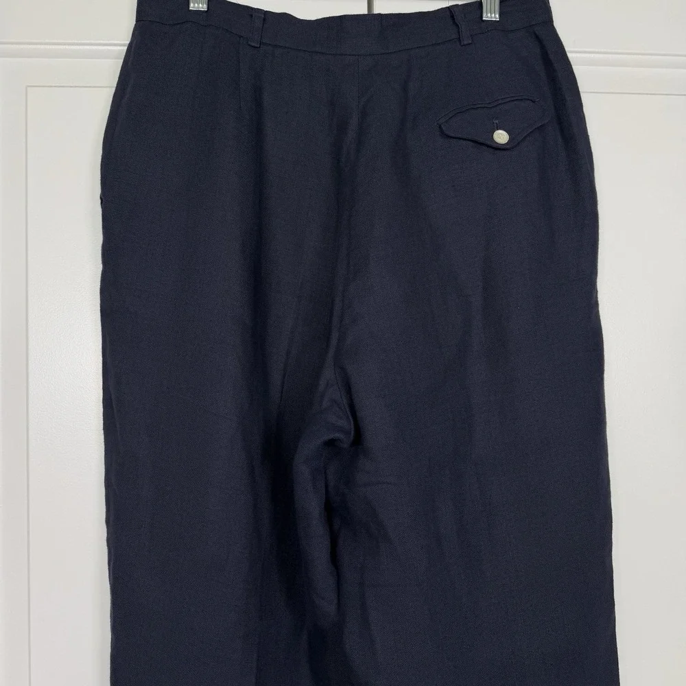 Talbots Linen Pants Sz 16 Navy Blue Straight Leg Pleated Preppy Church‎ Office